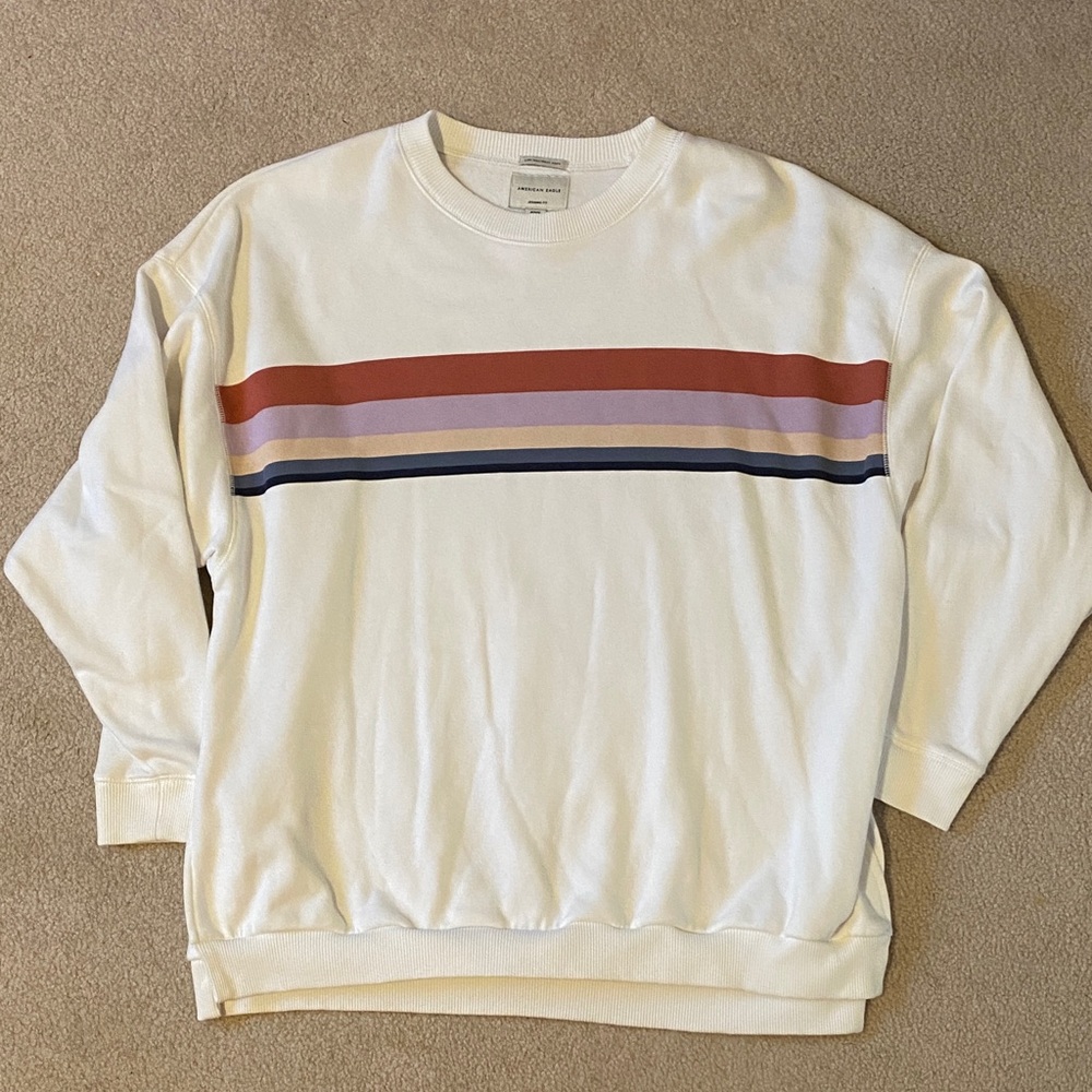 American Eagle Outfitters White Sweater with Multicolor Stripes